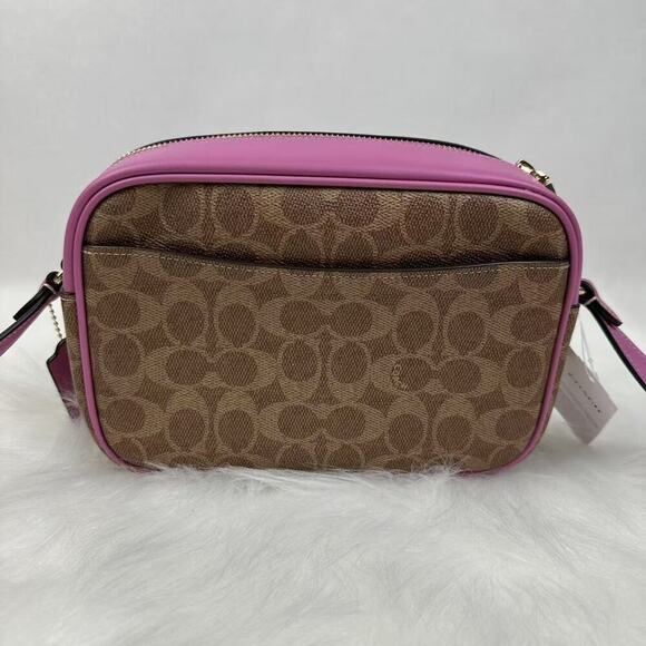 COACH Jamie Camera Crossbody Bag In Signature Canvas/Leather Tan/Fuchsia CZ186 - Picture 3 of 10
